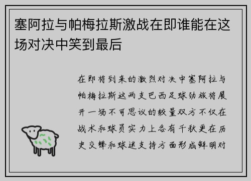 塞阿拉与帕梅拉斯激战在即谁能在这场对决中笑到最后